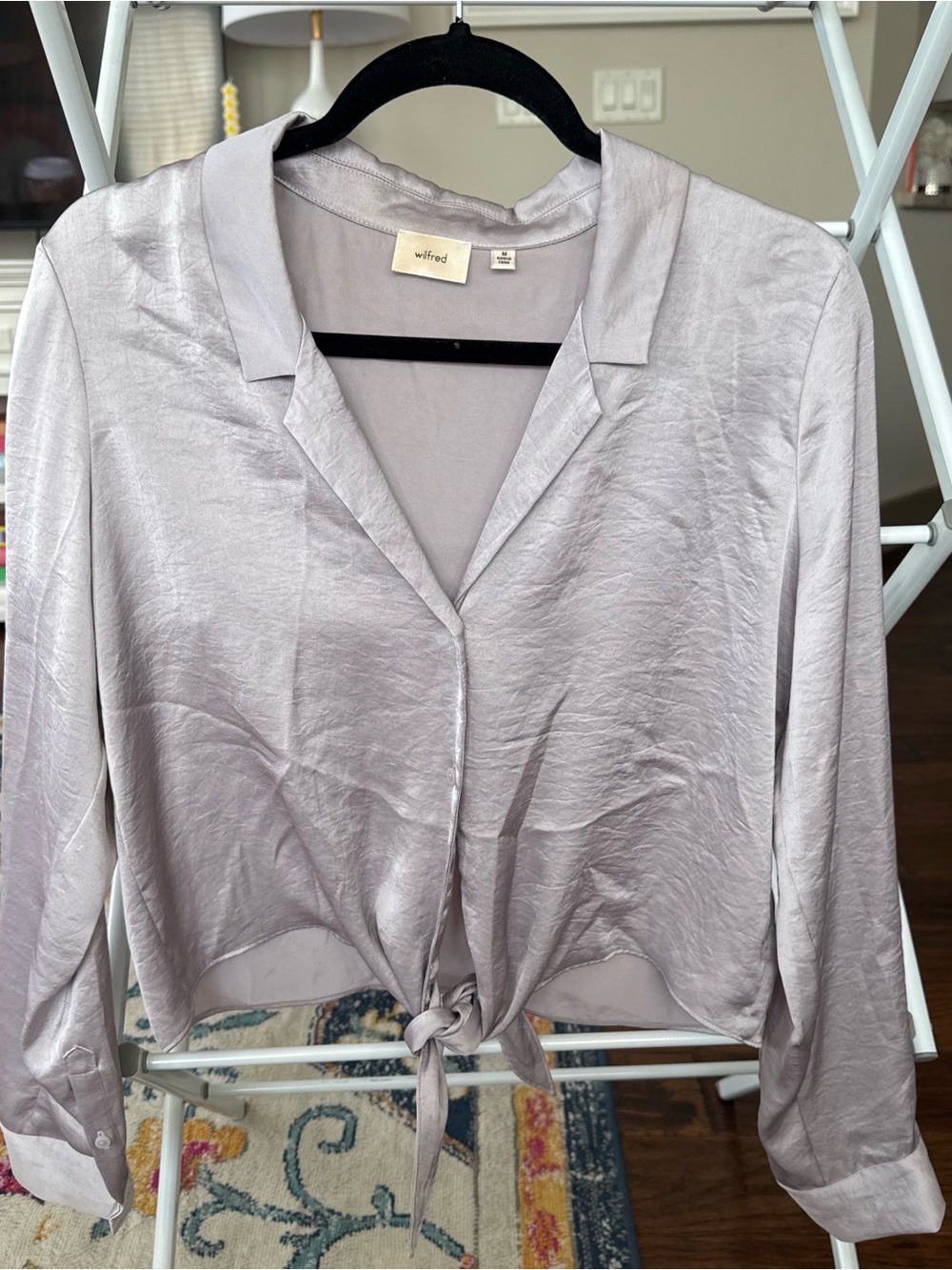 Wilfred Lavender Tie-Front Satin Button-Down Shirt